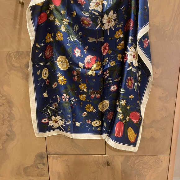 Floral Blue and White Decorative Scarf - Picture 6 of 6